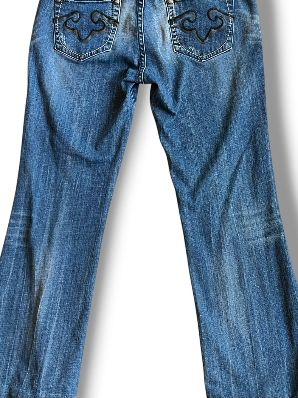 Rerock for Express Y2K Jeans LOW RISE Boot Cut Blue Denim Distressed - Sz 12  D3
